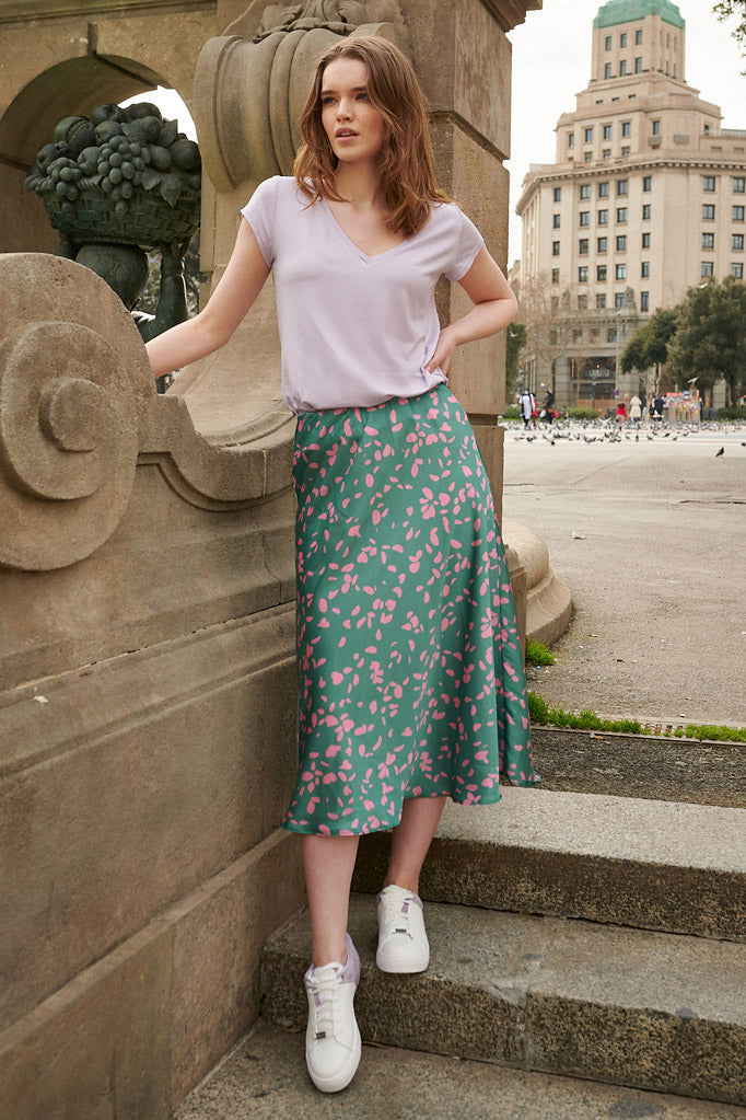 Jupe En Viscose | Midi Fluide Et Légère | Imprimé Floral Féminin | Parfaite Pour Les Looks Quotidiens Et Décontractés