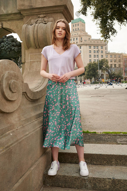 Jupe En Viscose | Midi Fluide Et Légère | Imprimé Floral Féminin | Parfaite Pour Les Looks Quotidiens Et Décontractés