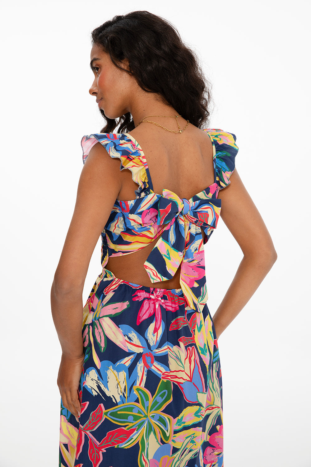 Robe En Coton | Imprimé Tropical Coloré | Épaules Dénudées Et Coupe Midi | Parfaite Pour L’Été Et Les Vacances Au Soleil