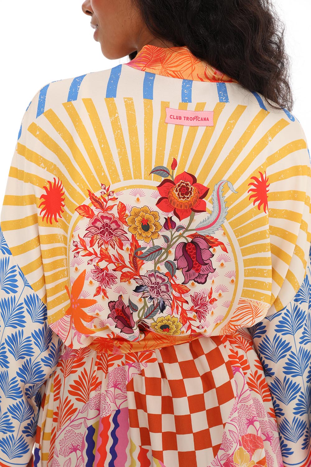 Kimono En Viscose | Long Et Fluide | Imprimé Graphique Coloré | Parfait Pour La Plage Et Les Looks D’Été Décontractés