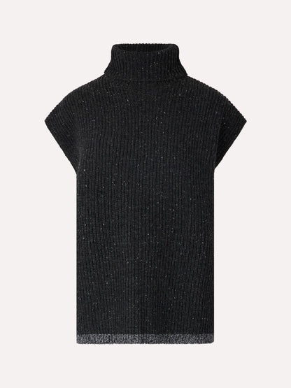 Gilet Col Roulé en Laine Côtelée