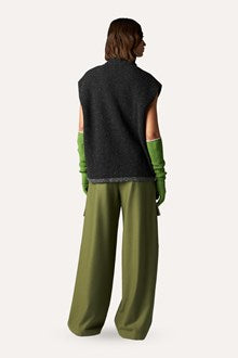 Gilet Col Roulé en Laine Côtelée