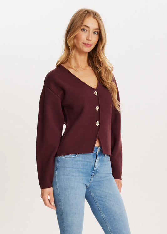 Cardigan à Col V et Boutons Dorés