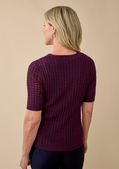 Haut Femme Maille Ajourée | Encolure V Élégante | Confort Coton-Polyester