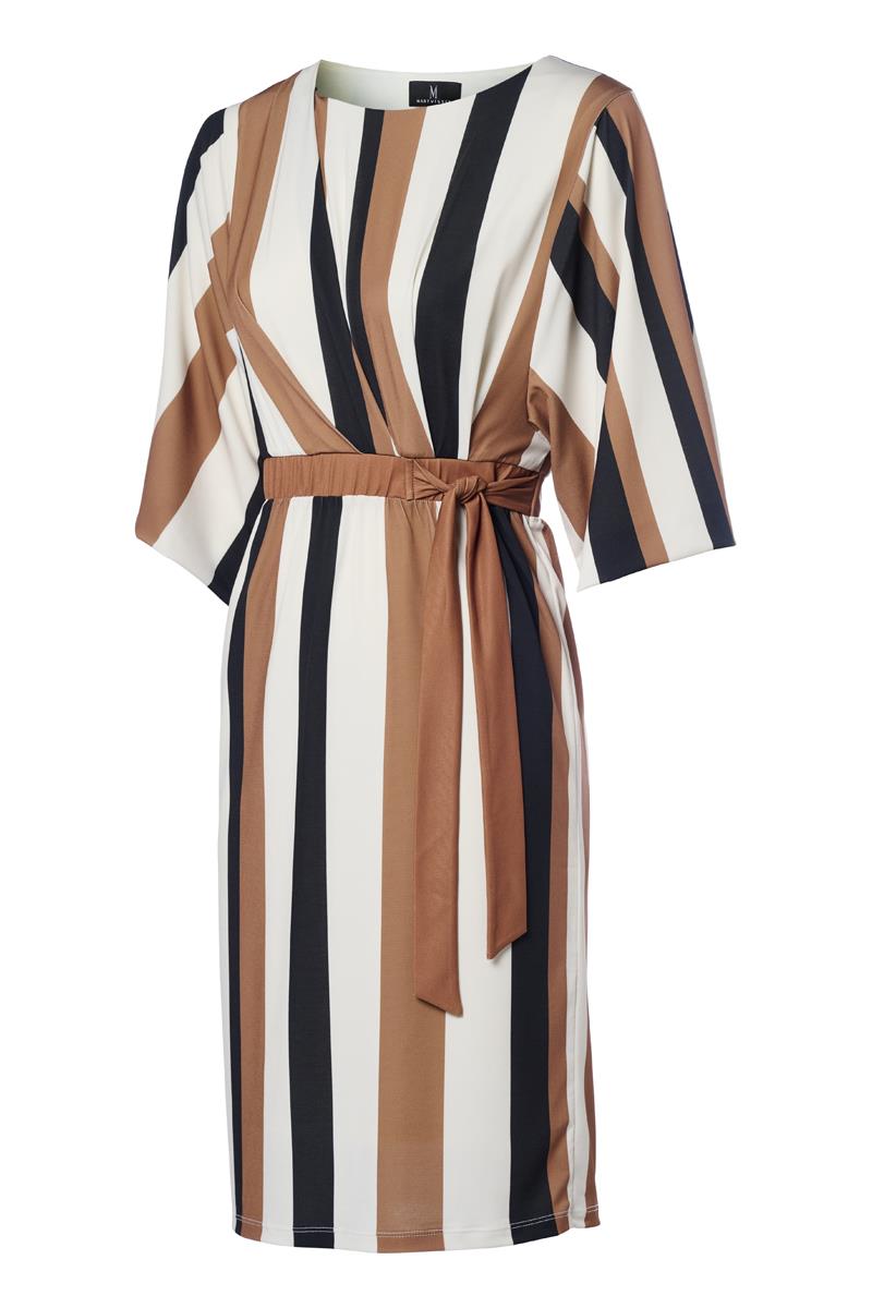 Robe En Polyester | Rayures Verticales Flatteuses | Ceinture À Nouer Et Manches Amples | Parfaite Pour L’Été Et Les Soirées