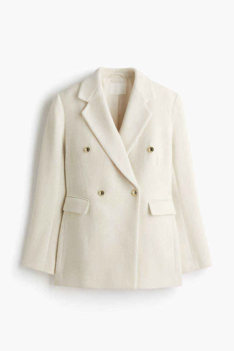 Manteau Femme | Coupe Longue | Double Boutonnage Doré | Tissu A Chevron | Élégant Pour l’Hiver