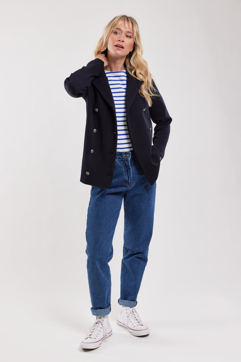 Veste Femme | Double Boutonnage | Laine Et Acrylique | Look Marin Chic Pour La Mi-Saison