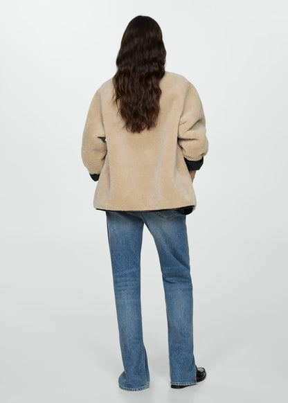 Manteau Effet Mouton Contrasté