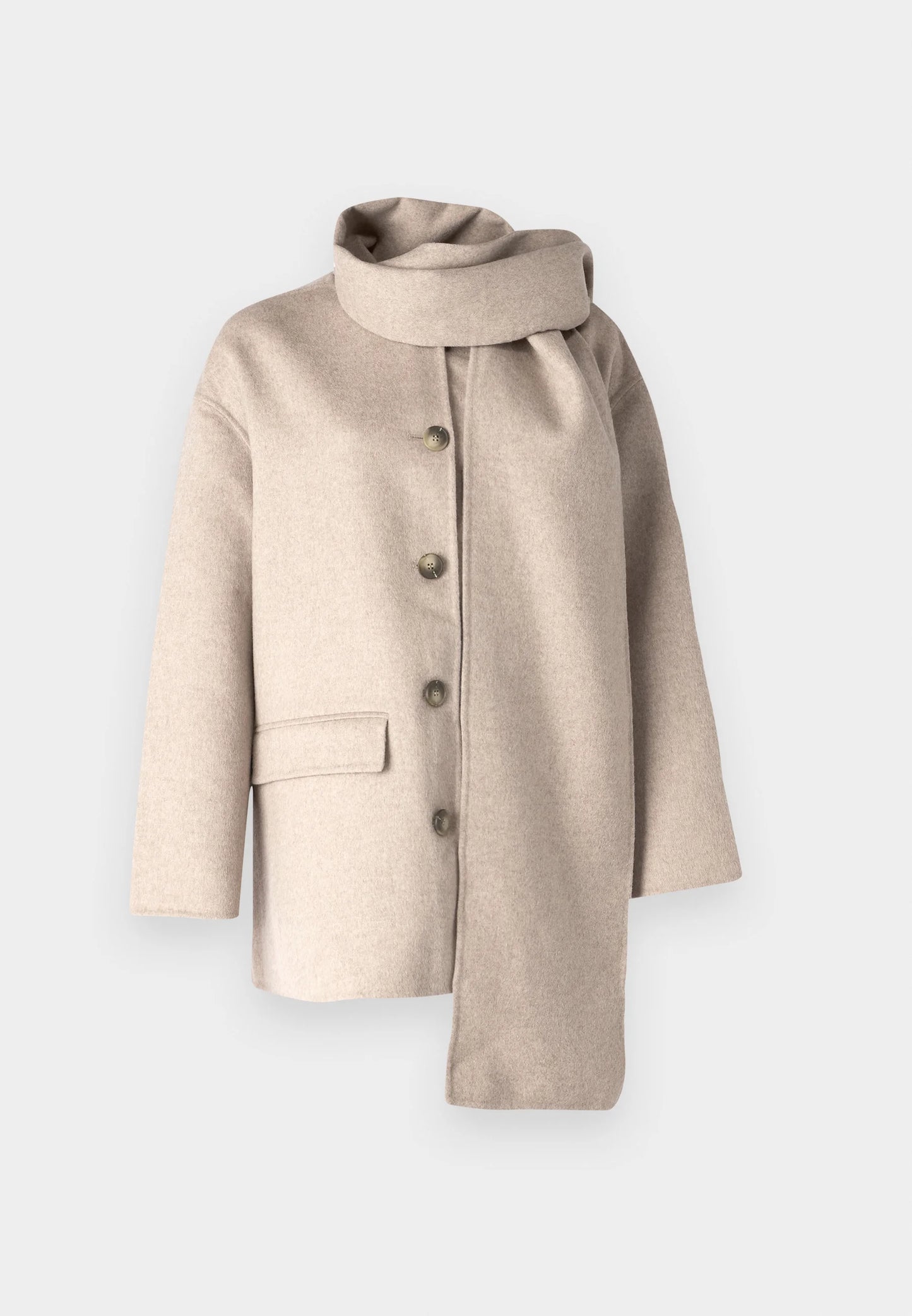 Manteau Femme | Court Et Chaud En Laine Mélangée | Avec Col Montant Intégré