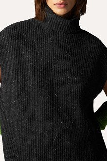 Gilet Col Roulé en Laine Côtelée