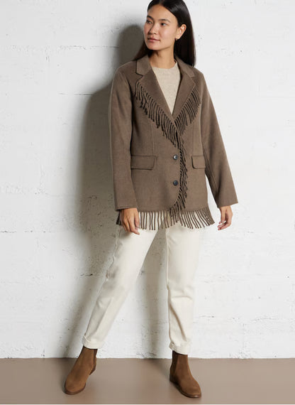 Veste Femme En Laine | Détails A Franges | Chaude Et Stylée | Idéale Pour l’Automne Et l’Hiver