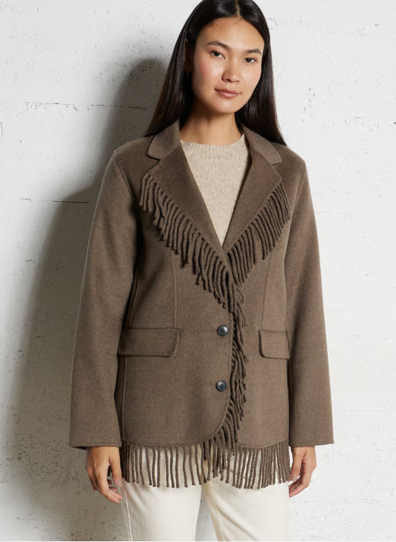 Veste Femme En Laine | Détails A Franges | Chaude Et Stylée | Idéale Pour l’Automne Et l’Hiver