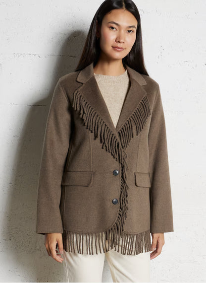 Veste Femme En Laine | Détails A Franges | Chaude Et Stylée | Idéale Pour l’Automne Et l’Hiver