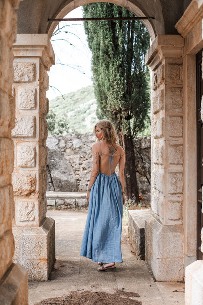 Robe En Lin | Longue Et Légère | Coupe Épurée Et Élégante | Parfaite Pour L’Été Et Les Vacances