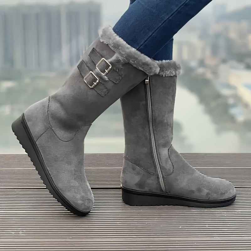 Bottes Femme | Mi-Mollet Fourrées | Chaudes Et Confortables | Pour L’Hiver Et Les Balades Extérieures