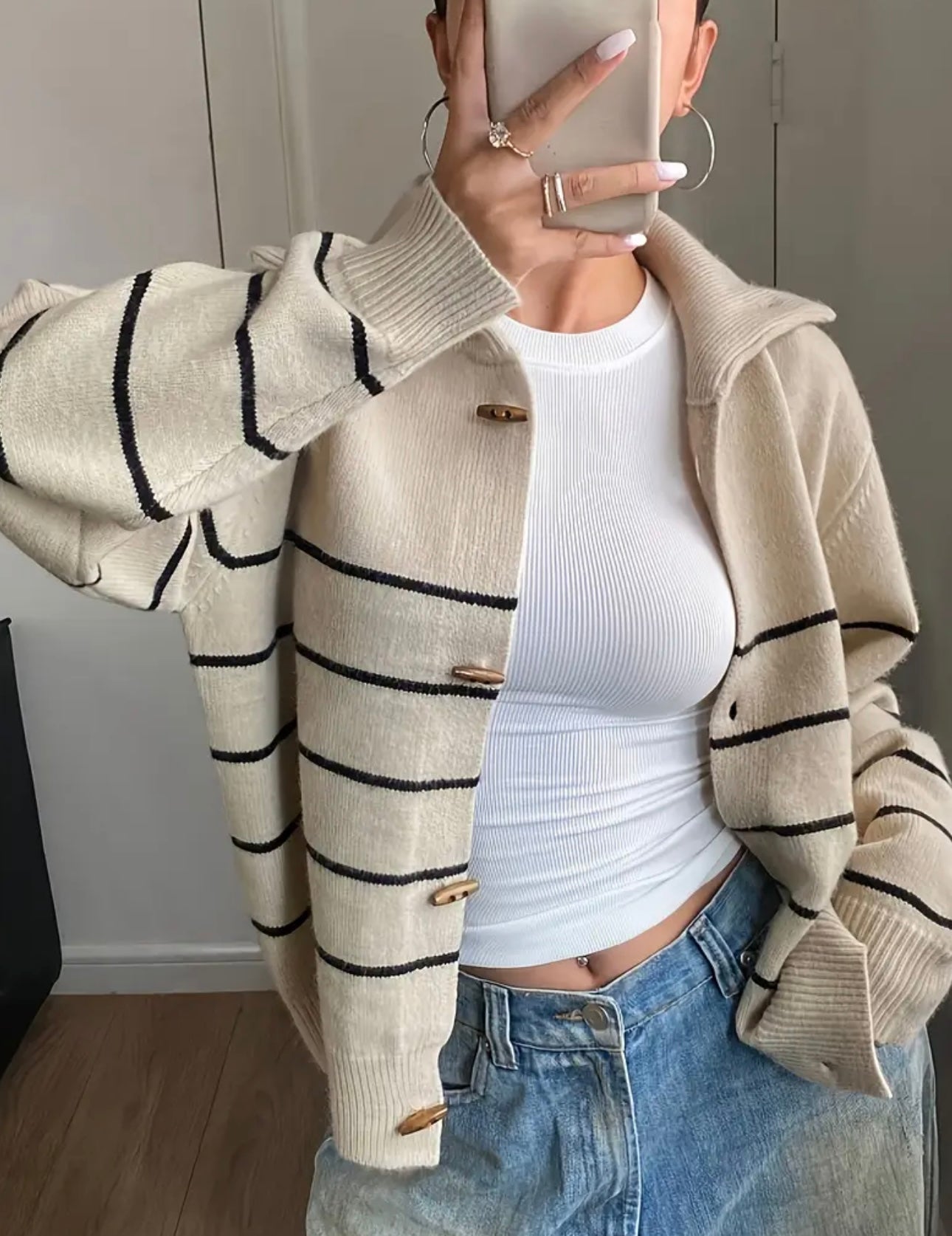 Cardigan Femme | Rayures Élégantes Et Col Large | Maille Confortable | Parfait Pour Un Look Décontracté Chic