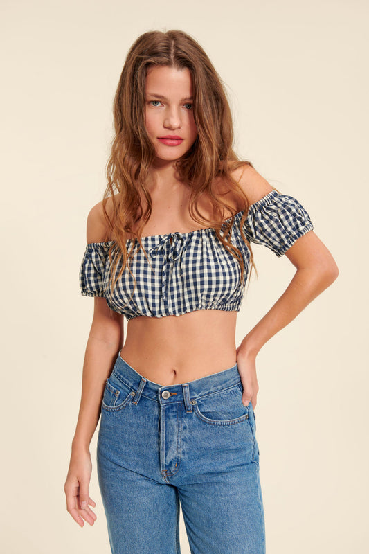Crop Top Vichy | Épaules Dénudées | Léger Et Tendance | Parfait Pour Les Festivals Et Journées D’Été