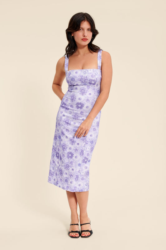 Robe Midi Fleurie Lilas | Romantique & Ajustée | Été & Moments Doux | Coton Stretch