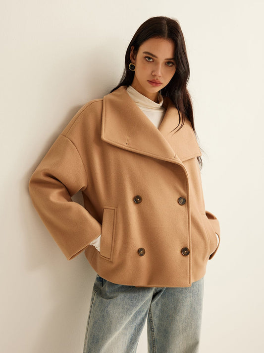 Manteau Court Femme | Col Oversize | Laine Et Polyester | Élégant Et Moderne Pour L’Automne