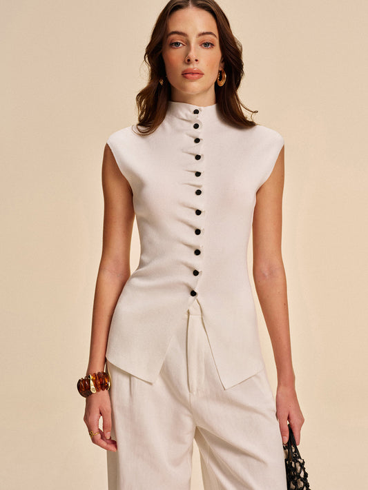 Haut cintré sans manches à col montant