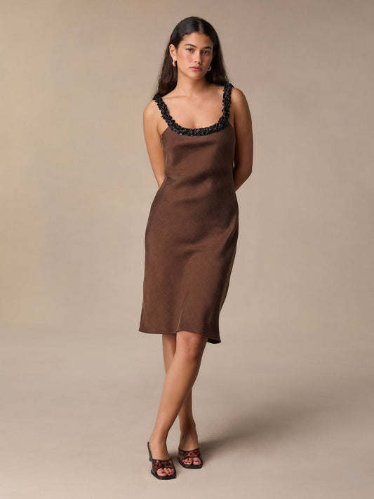 Robe Midi Marron En Maille | Minimaliste & Moderne | Ville & Détente | Confort Stretch