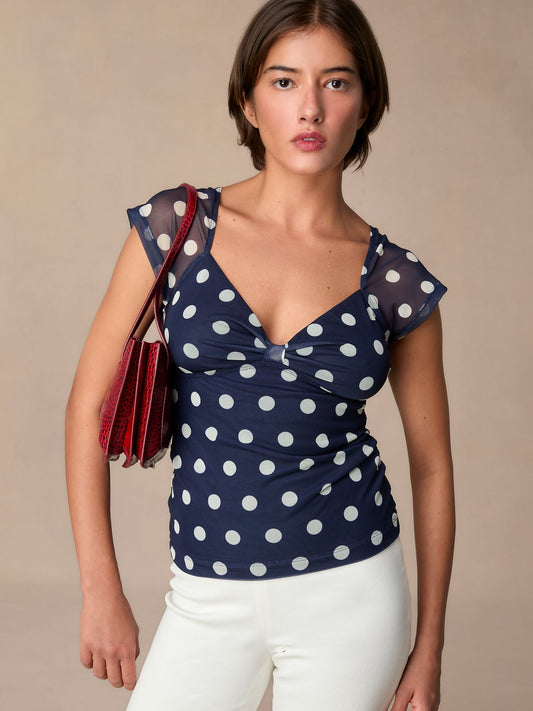 Top Pois Femme | Léger & Élégant | Look Rétro pour Été et Sorties Décontractées