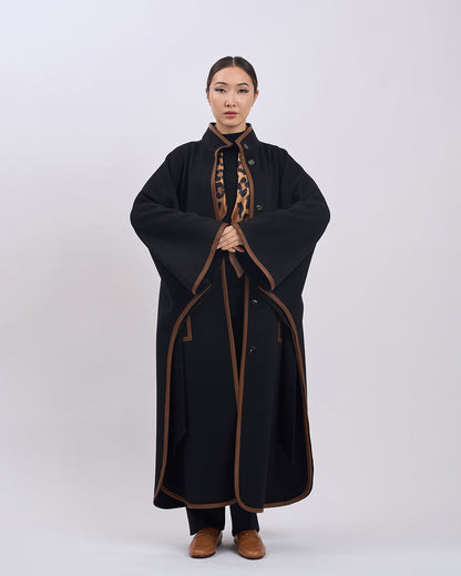 Cape Femme | Laine Vierge Et Cachemire | Kimono Long Avec Détails Contrastés Pour Hiver Élégant