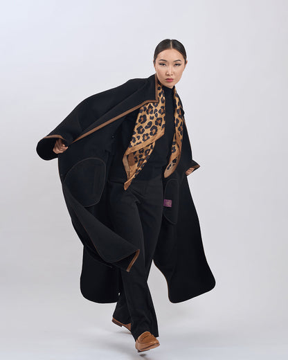 Cape Femme | Laine Vierge Et Cachemire | Kimono Long Avec Détails Contrastés Pour Hiver Élégant