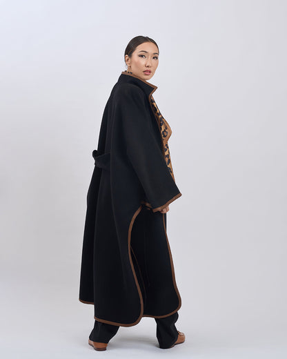 Cape Femme | Laine Vierge Et Cachemire | Kimono Long Avec Détails Contrastés Pour Hiver Élégant