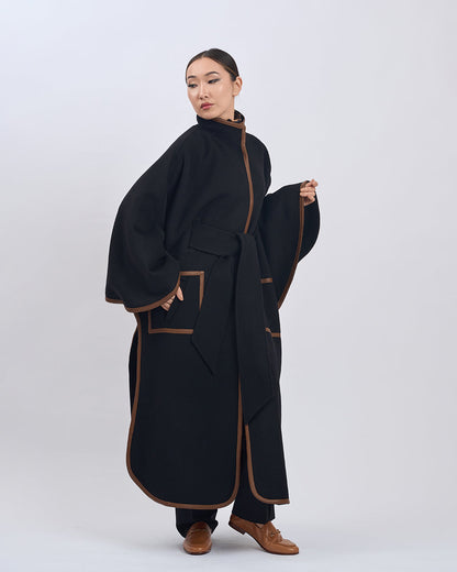 Cape Femme | Laine Vierge Et Cachemire | Kimono Long Avec Détails Contrastés Pour Hiver Élégant