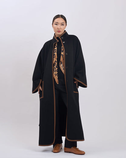 Cape Femme | Laine Vierge Et Cachemire | Kimono Long Avec Détails Contrastés Pour Hiver Élégant