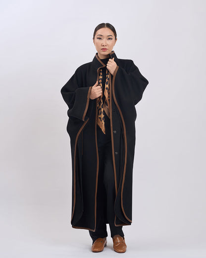Cape Femme | Laine Vierge Et Cachemire | Kimono Long Avec Détails Contrastés Pour Hiver Élégant