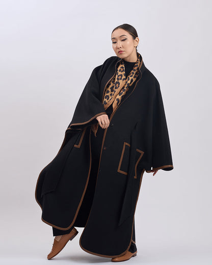 Cape Femme | Laine Vierge Et Cachemire | Kimono Long Avec Détails Contrastés Pour Hiver Élégant