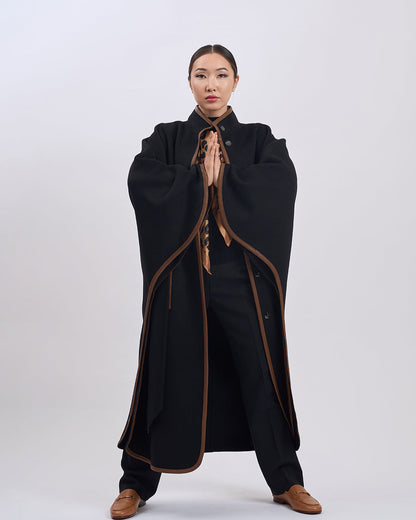 Cape Femme | Laine Vierge Et Cachemire | Kimono Long Avec Détails Contrastés Pour Hiver Élégant