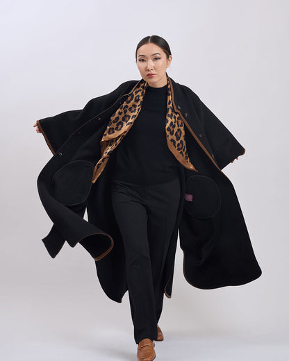 Cape Femme | Laine Vierge Et Cachemire | Kimono Long Avec Détails Contrastés Pour Hiver Élégant