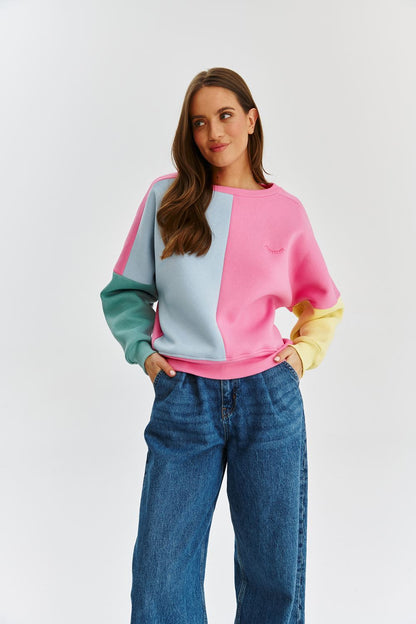 Sweat En Coton Et Polyester | Colorblock Pastel Décontracté | Coupe Confortable Et Tendance | Parfait Pour Égayer Vos Looks Du Quotidien