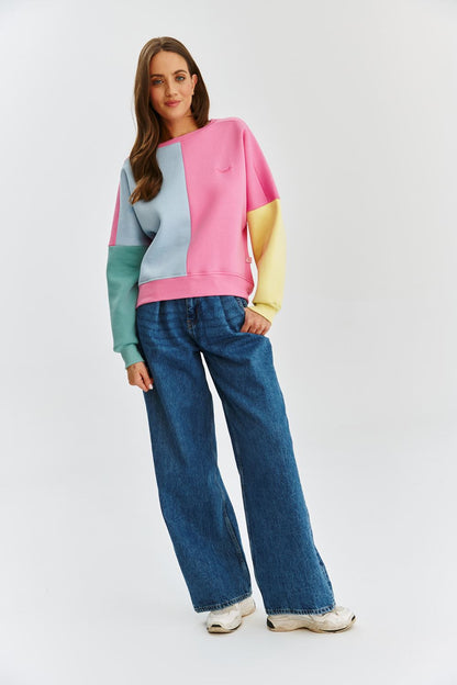 Sweat En Coton Et Polyester | Colorblock Pastel Décontracté | Coupe Confortable Et Tendance | Parfait Pour Égayer Vos Looks Du Quotidien