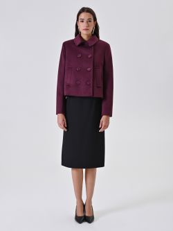 Manteau Court Prune à Double Boutonnage