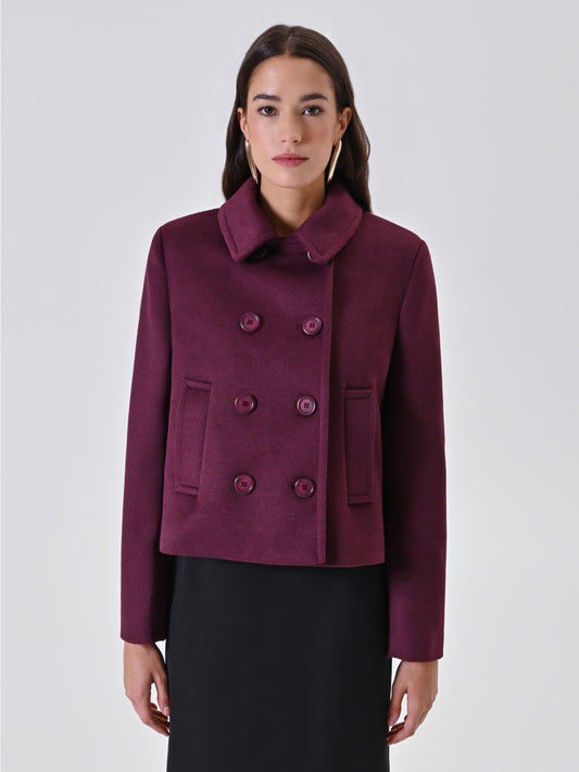 Manteau Court Prune à Double Boutonnage