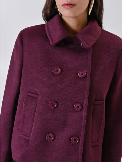 Manteau Court Prune à Double Boutonnage