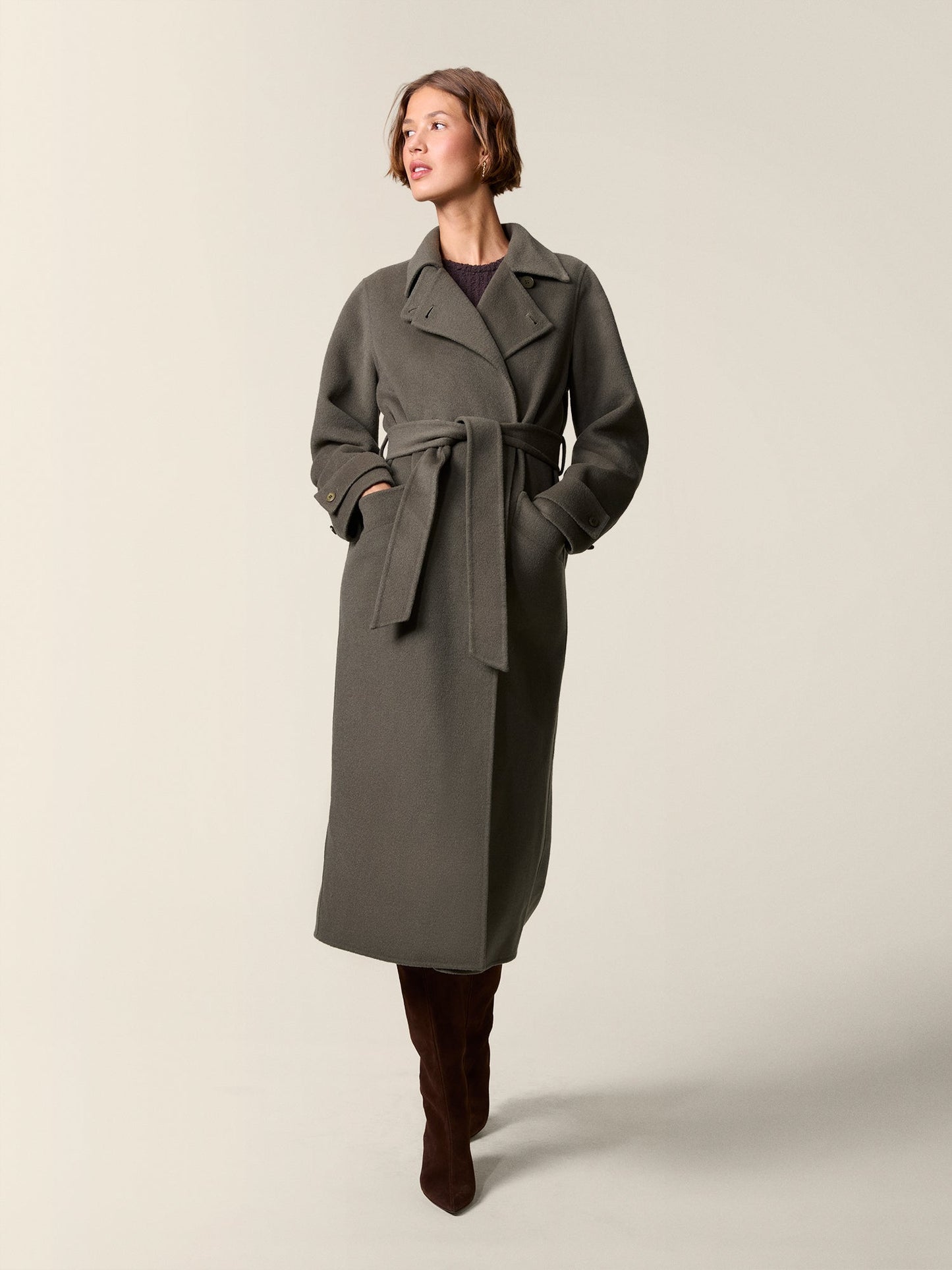 Manteau Femme | Long Et Ceinturé | En Laine Mélangée Chaude Et Élégante