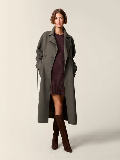 Manteau Femme | Long Et Ceinturé | En Laine Mélangée Chaude Et Élégante