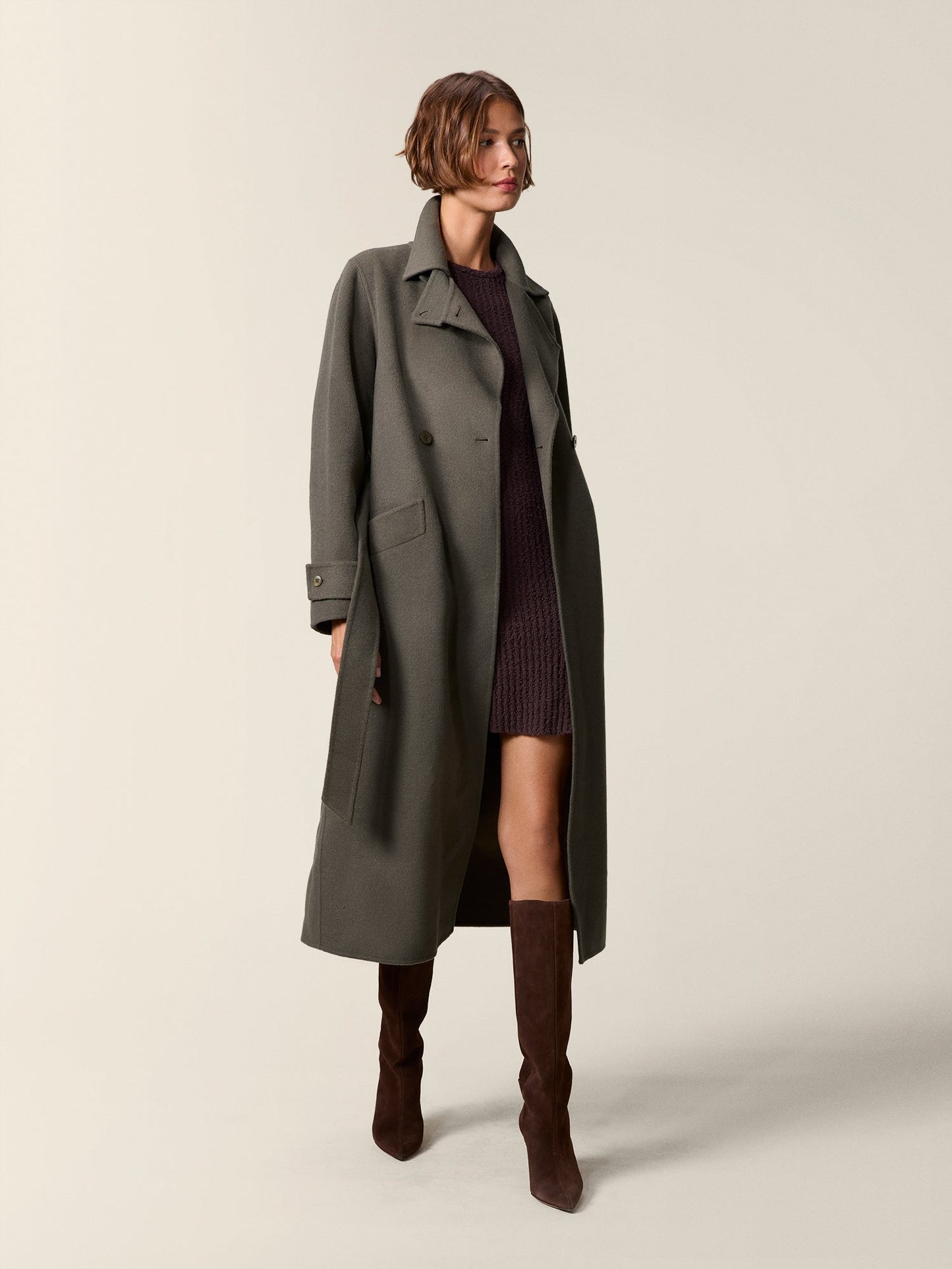 Manteau Femme | Long Et Ceinturé | En Laine Mélangée Chaude Et Élégante