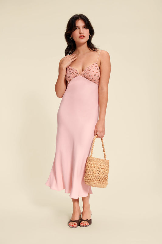 Robe Midi Rose Bicolore | Douce & Originale | Été & Occasions Décontractées | Tissu Fluide