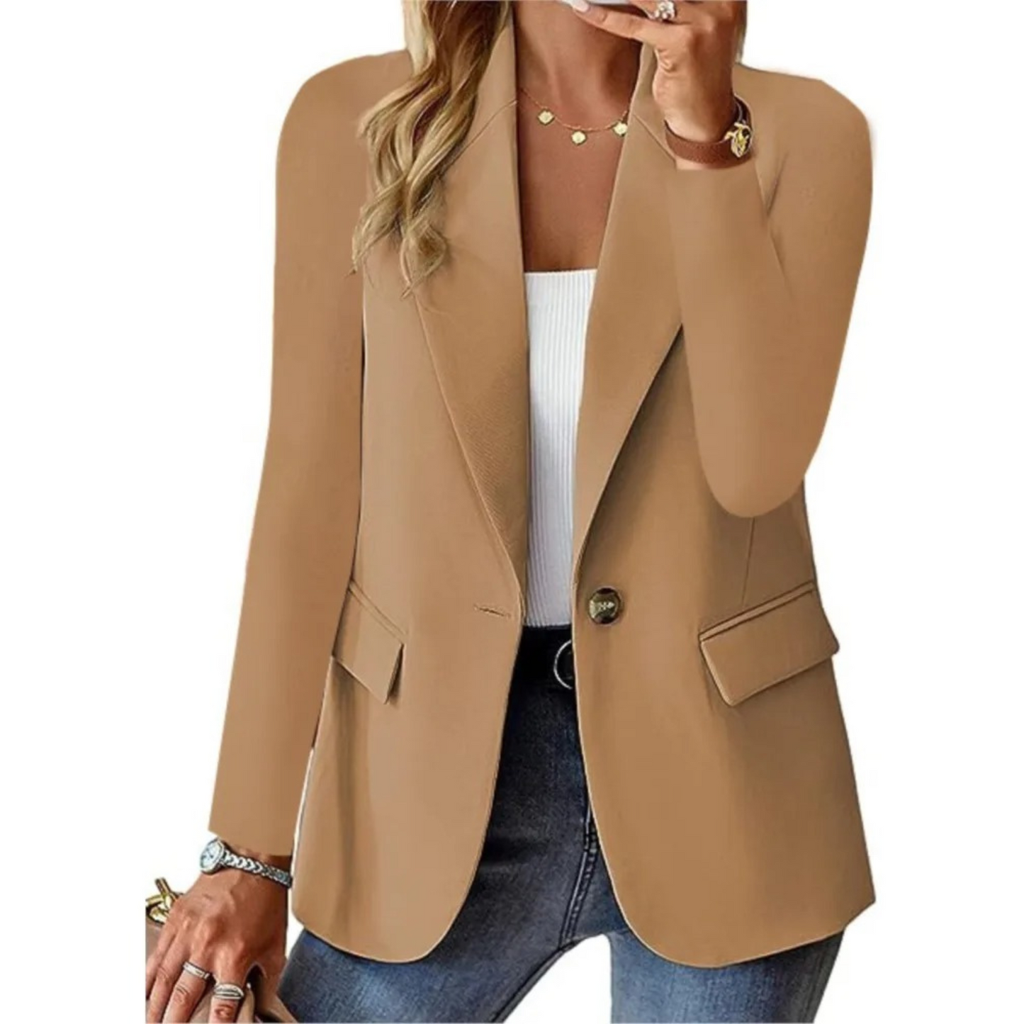 Blazer Femme | Mélange Polyester Coton | Léger Et Structuré Pour Tenue Chic Décontractée