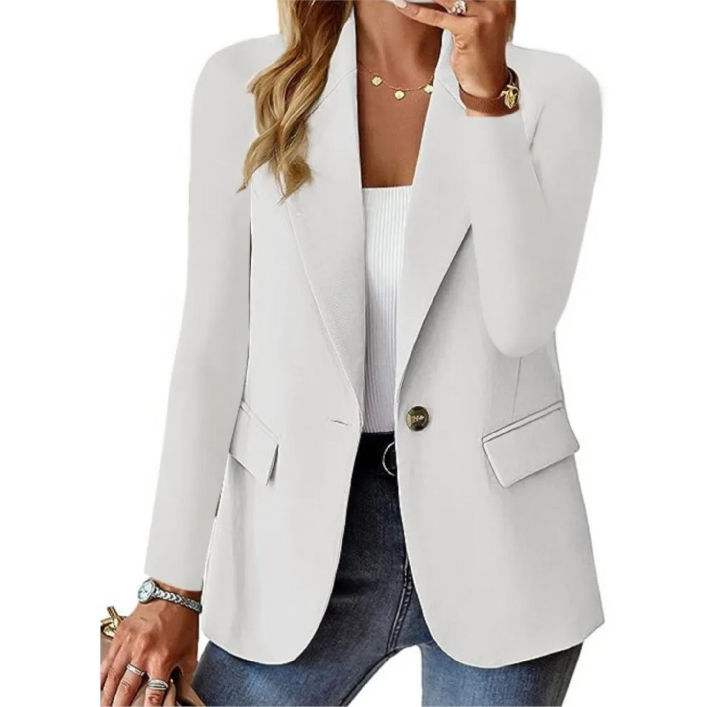 Blazer Femme | Mélange Polyester Coton | Léger Et Structuré Pour Tenue Chic Décontractée
