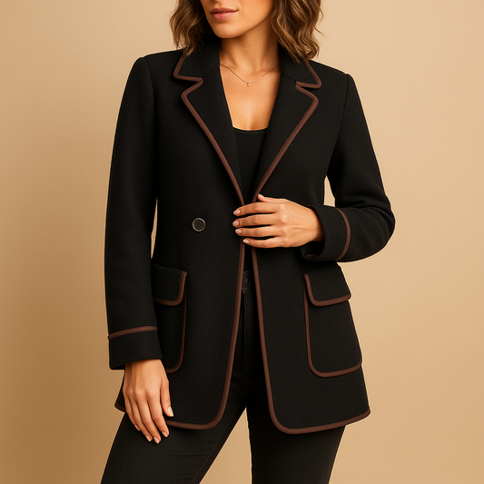 Blazer Long À Liseré Contrastant | Silhouette Moderne Et Élégante | Idéal Pour Le Bureau Ou Les Looks Tendance