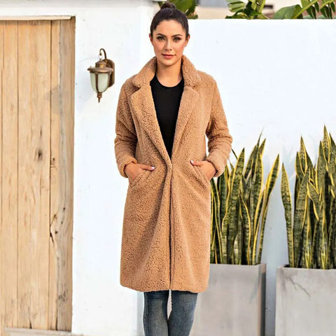 Manteau Femme | Long Et Chaud | Effet Teddy Avec Tissu Respirant Et Isolant Pour L’Hiver