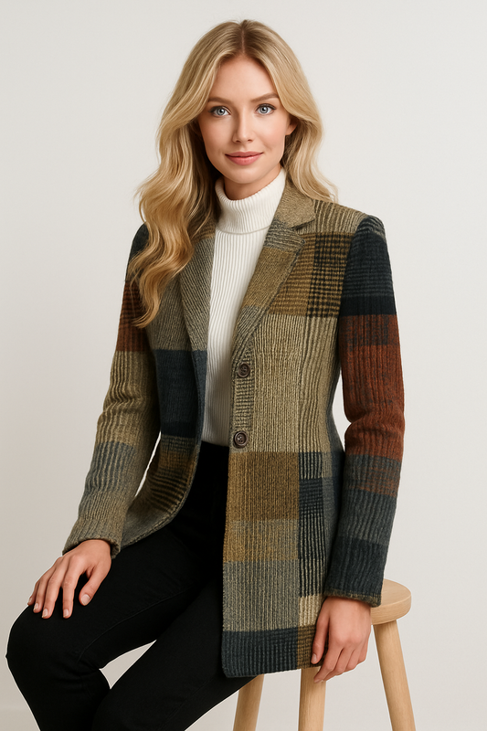 Blazer Femme | Carreaux Vintage | Parfait pour Automne, Travail ou Look City Chic