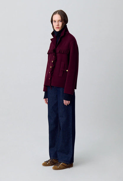 Manteau Femme | Court Et Ceinturé | En Laine Avec Détails Franges Et Boutons Dorés